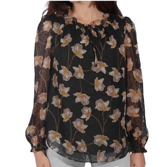 Bar III Black Floral Chiffon Blouse size Large - Picture 9 of 9